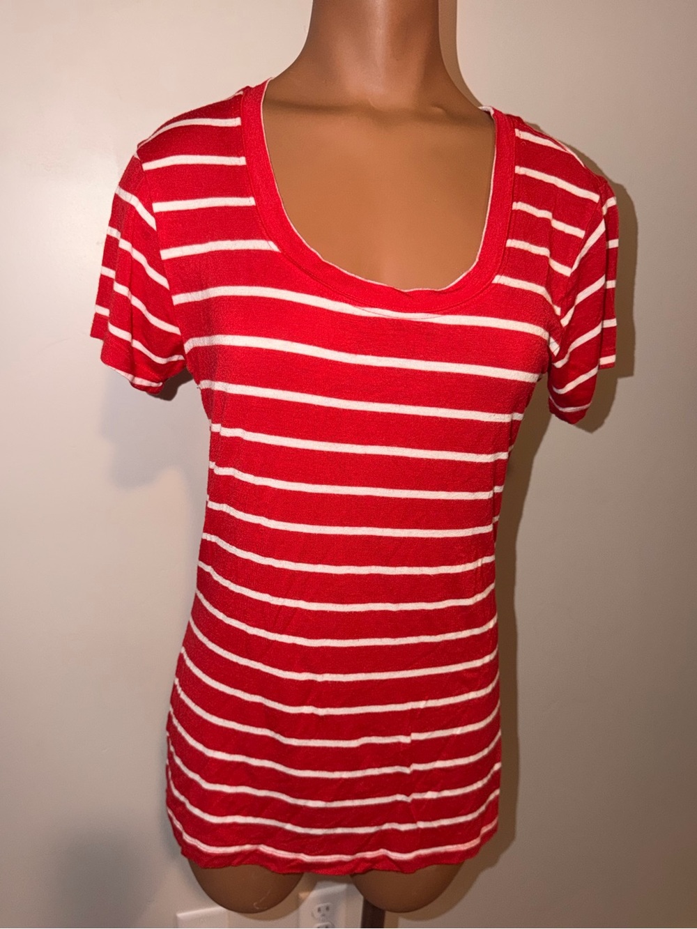 Women’s Red & White Stripe Short Sleeve Top Zenana Large